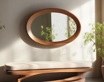 Onregelmatige walnootspiegel, asymmetrische houten spiegel, walnoot instapspiegel, decoratieve wandspiegel, moderne spiegel uit het midden van de eeuw, houten spiegel