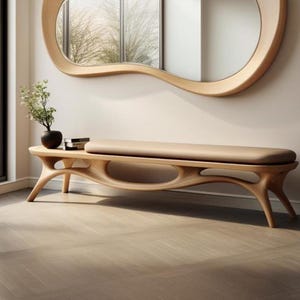 Oak Bench, Mid Century Modern Bench, Decorative Bench, Entryway Bench, Bench Home Decor, Living Room Bench