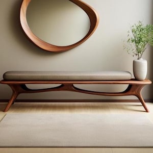 Walnut Bench, Mid Century Modern Bench, Decorative Bench, Walnut Entryway Bench, Bench Home Decor, Living Room Bench, Wood Bench