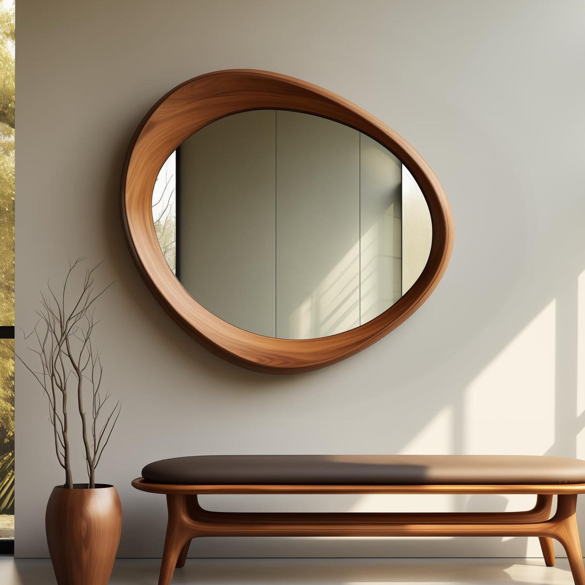Walnut Irregular Mirror, Asymmetrical Wooden Mirror, Walnut Entryway Mirror, Decorative Wall Mirror, Mcm Mirror, Mirror Wall Decor - Etsy