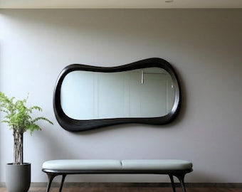 Black Oak Irregular Mirror, Asymmetrical Wooden Mirror, Black Oak Entryway Mirror, Decorative Wall Mirror, Mcm Mirror, Mirror Wall Decor