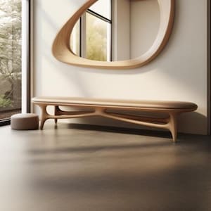Decorative Oak Bench, Mid Century Modern Bench, Decorative Bench, Entryway Bench, Bench Home Decor, Living Room Bench