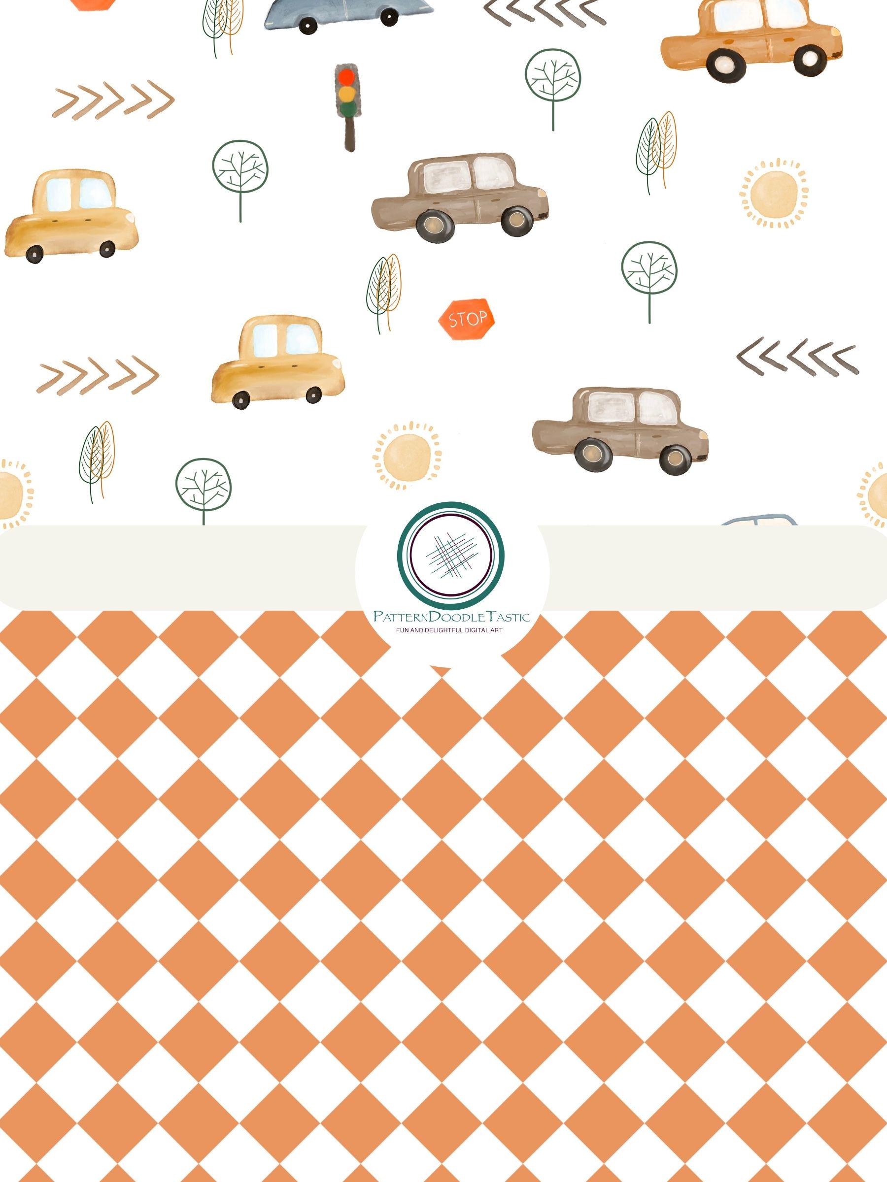 Watercolour Cars Seamless Patterns | Printable Paper Vehicles and Plaid ...