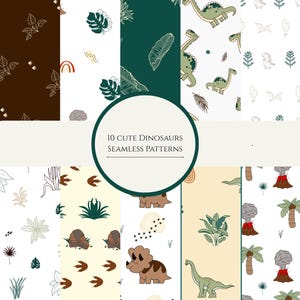 10 Cute Dinosaurs Seamless Patterns Digital Paper Pack - 10 JPEG - instant download -  seamless backgrounds dinosaurs nursery