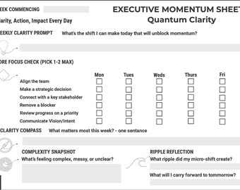 Planificador semanal rellenable para ejecutivos / Claridad cuántica (PDF) / Hoja de productividad / Imprimible