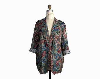 Vintage 90s Oversized Southwestern Print Jacket / Damask Tribal Print Blazer Jacket / Boho Festival Jacket - women's medium