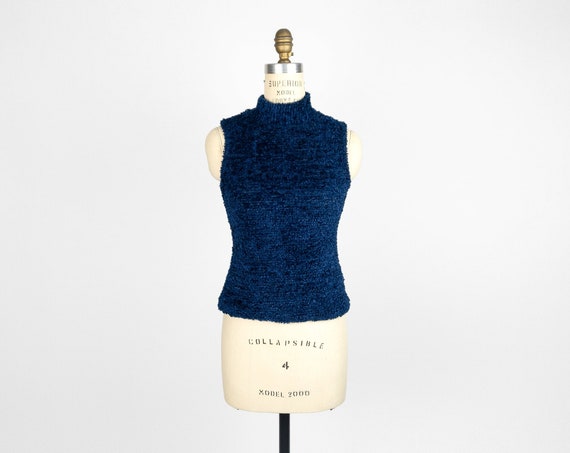 blue plush high neck top | textured sleeveless tank