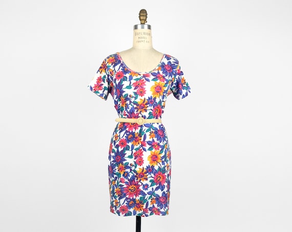 90s floral t-shirt dress | jewel tones