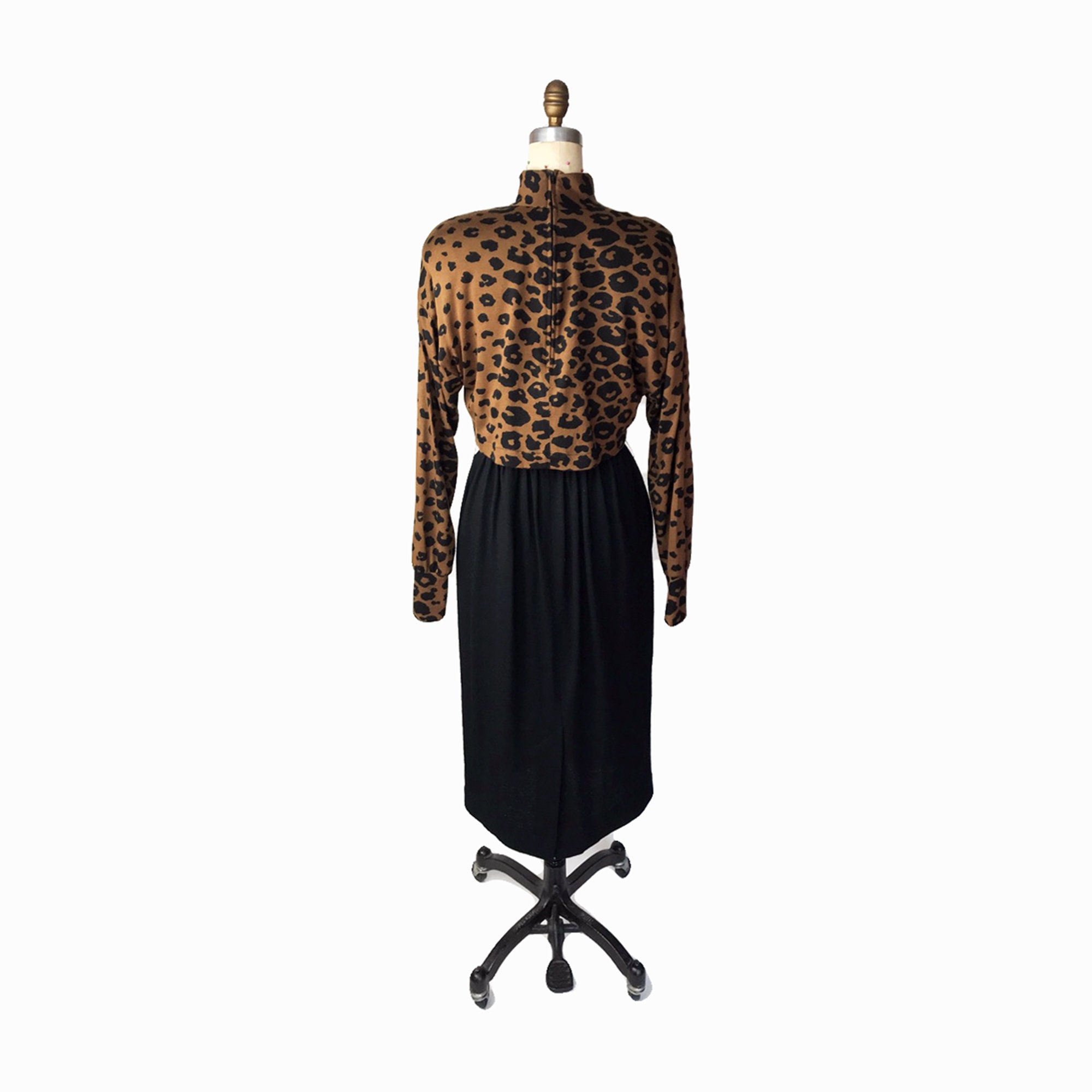 Download Vintage 80s Leopard Print Midi Dress / Long Sleeve Dress ...