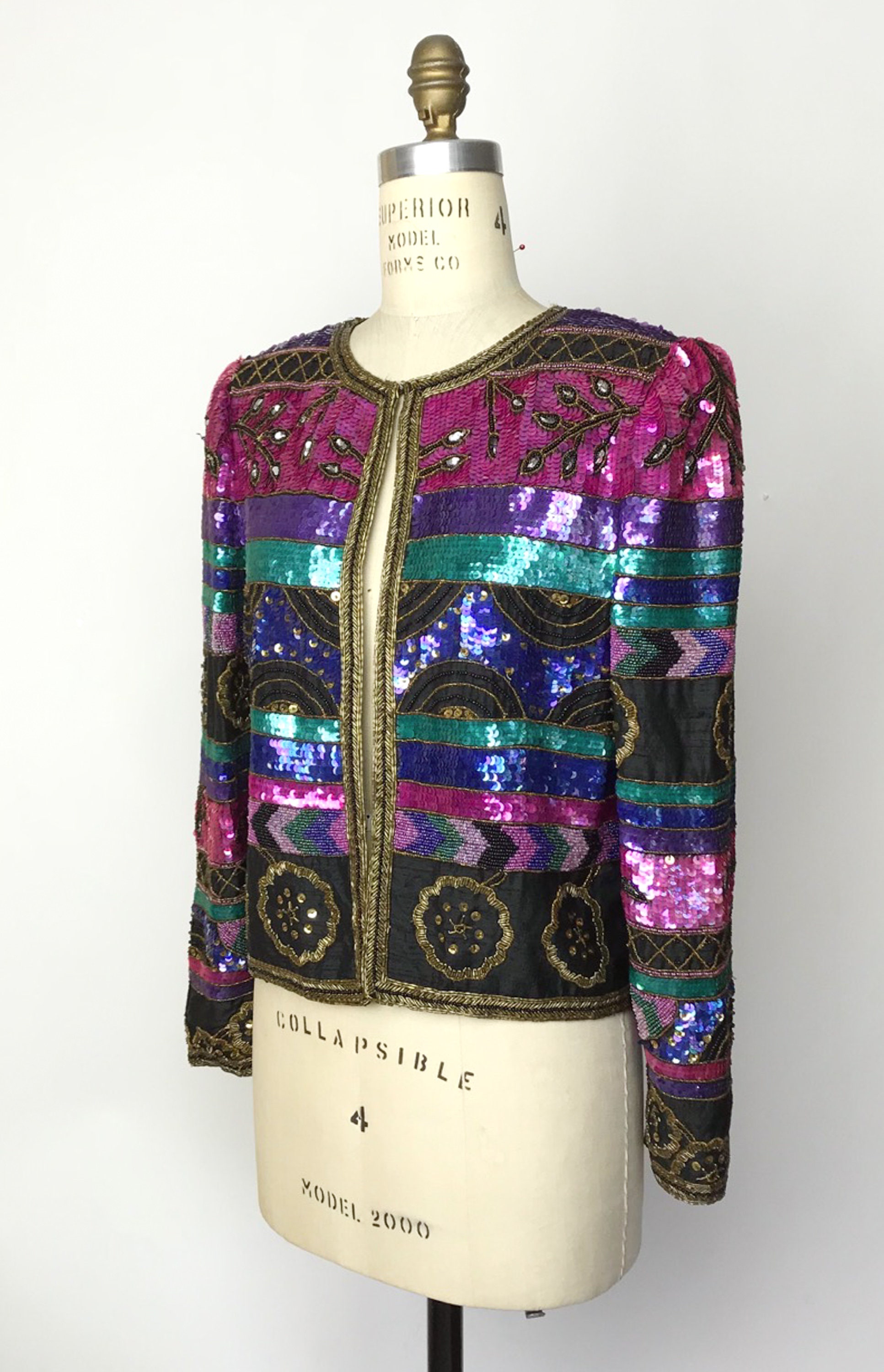 Sequined evening jacket beaded silk jacket Etsy