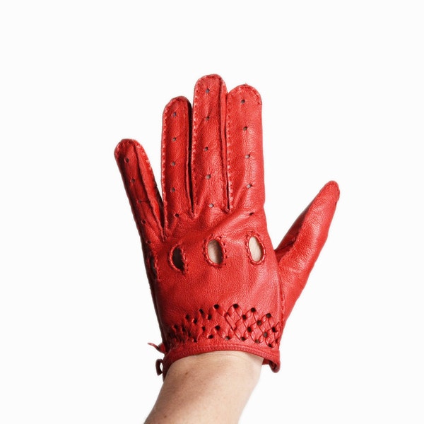 Vintage Holiday Red Italian Leather Driving Gloves