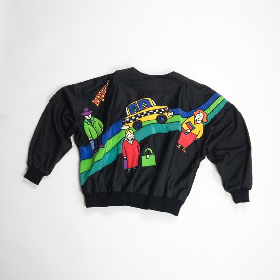 90s painted silk jacket | yellow checkered taxi ca