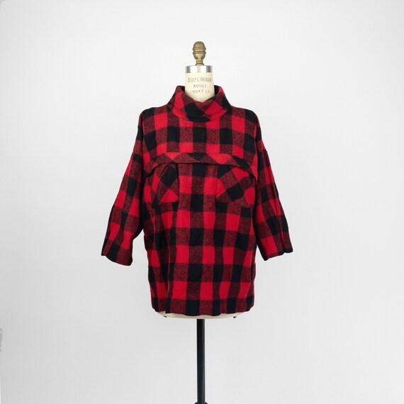 red buffalo plaid wool top | vintage Joseph Magnin