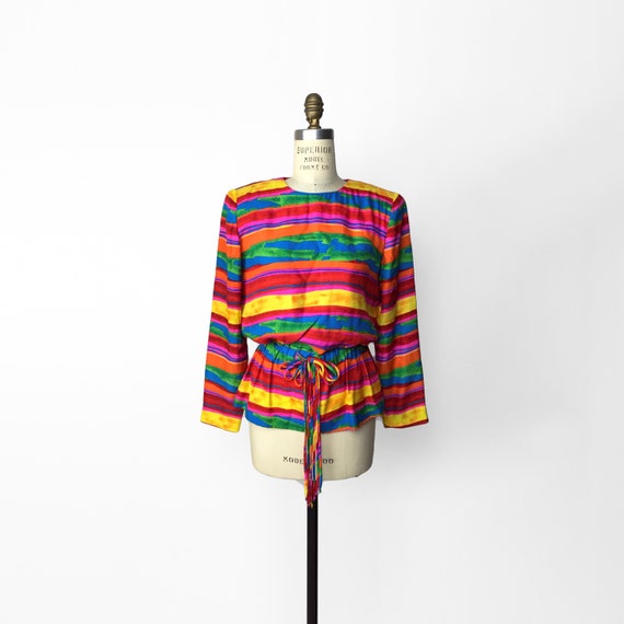 rainbow stripe silk blouse | peplum top