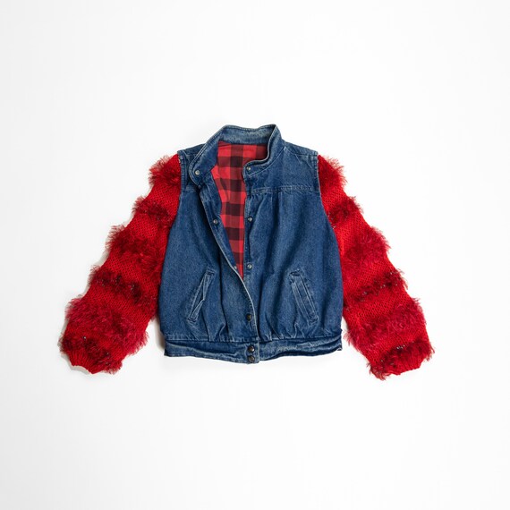 denim jacket with sweater sleeves