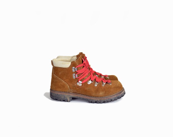 Vintage Tan Leather Hiking Boots With Red Laces Women's 8.5 Etsy