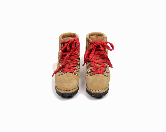 Vintage Tan Leather Hiking Boots With Red Laces Women's Etsy