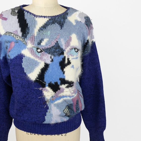 vintage embellished panther sweater | 1980s Angora