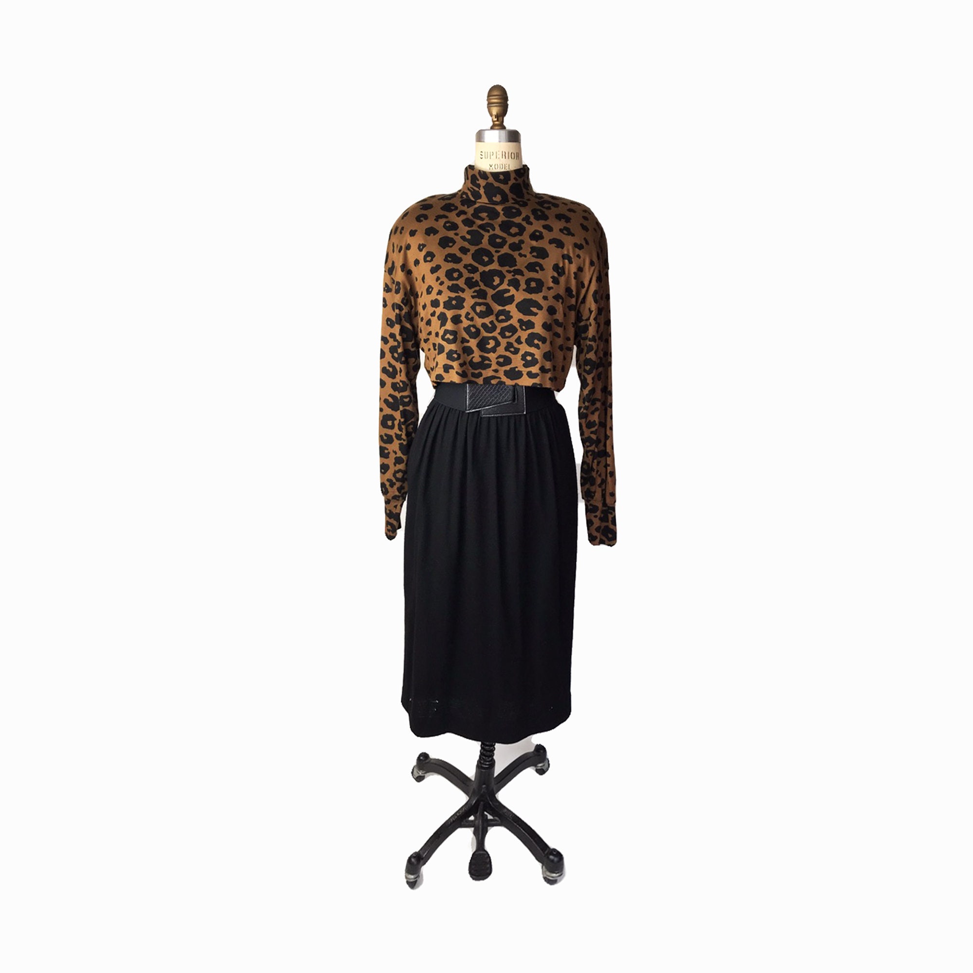 Download Vintage 80s Leopard Print Midi Dress / Long Sleeve Dress ...