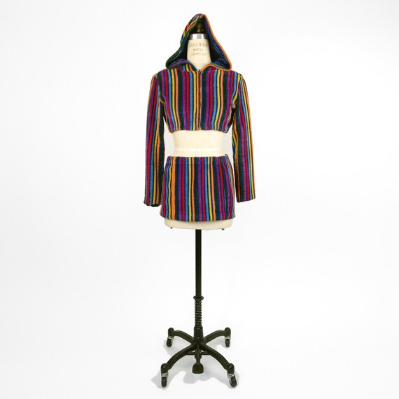 80s rainbow striped mini skirt set | terry-cloth h