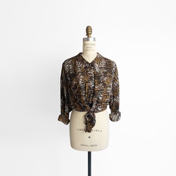 90s tiger print silk blouse