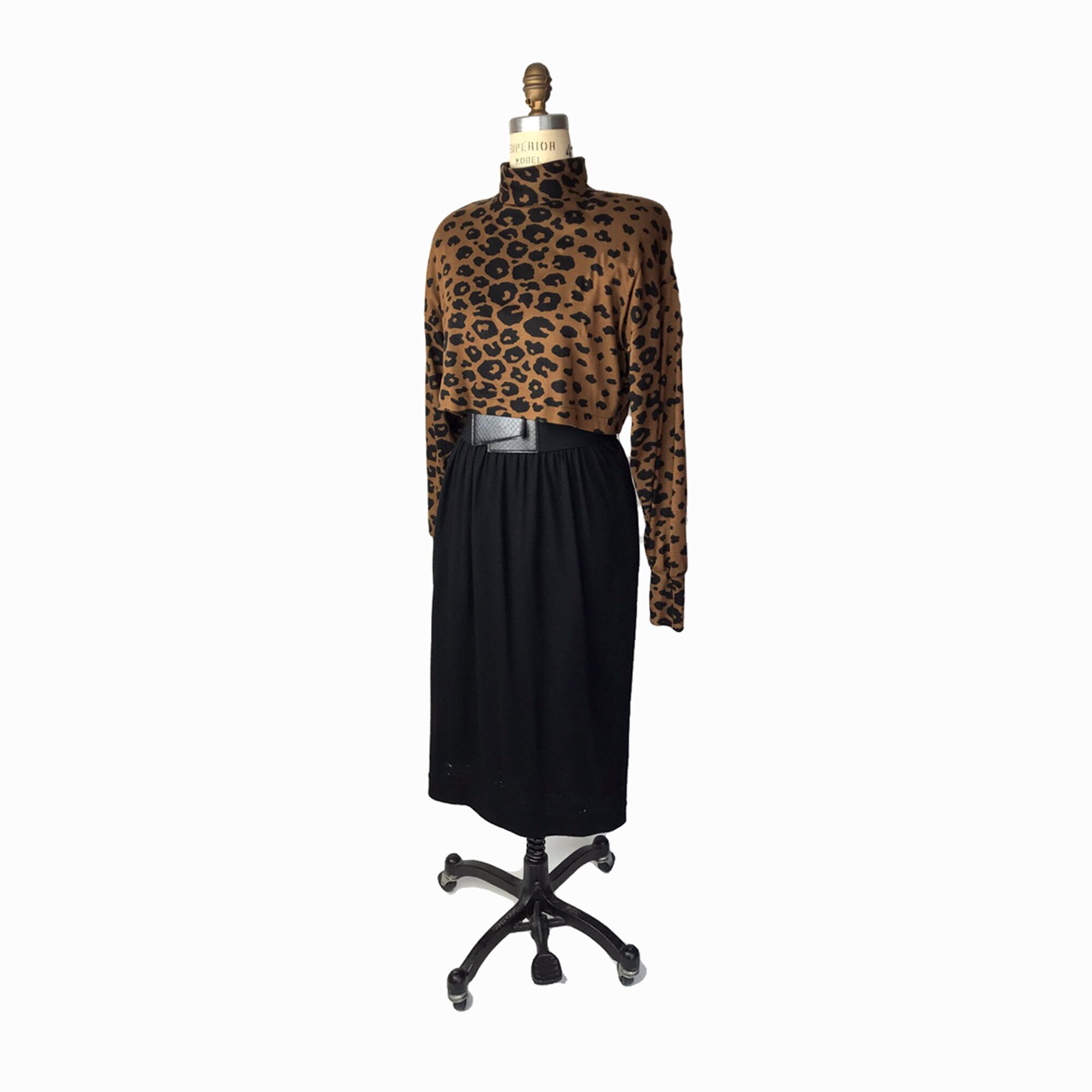 Download Vintage 80s Leopard Print Midi Dress / Long Sleeve Dress ...