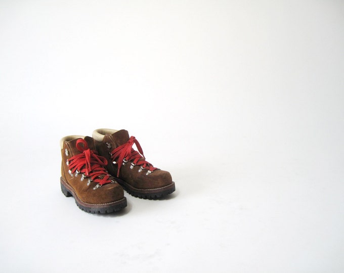 Vintage Brown Leather Hiking Boots With Red Laces Women's 7.5B Etsy