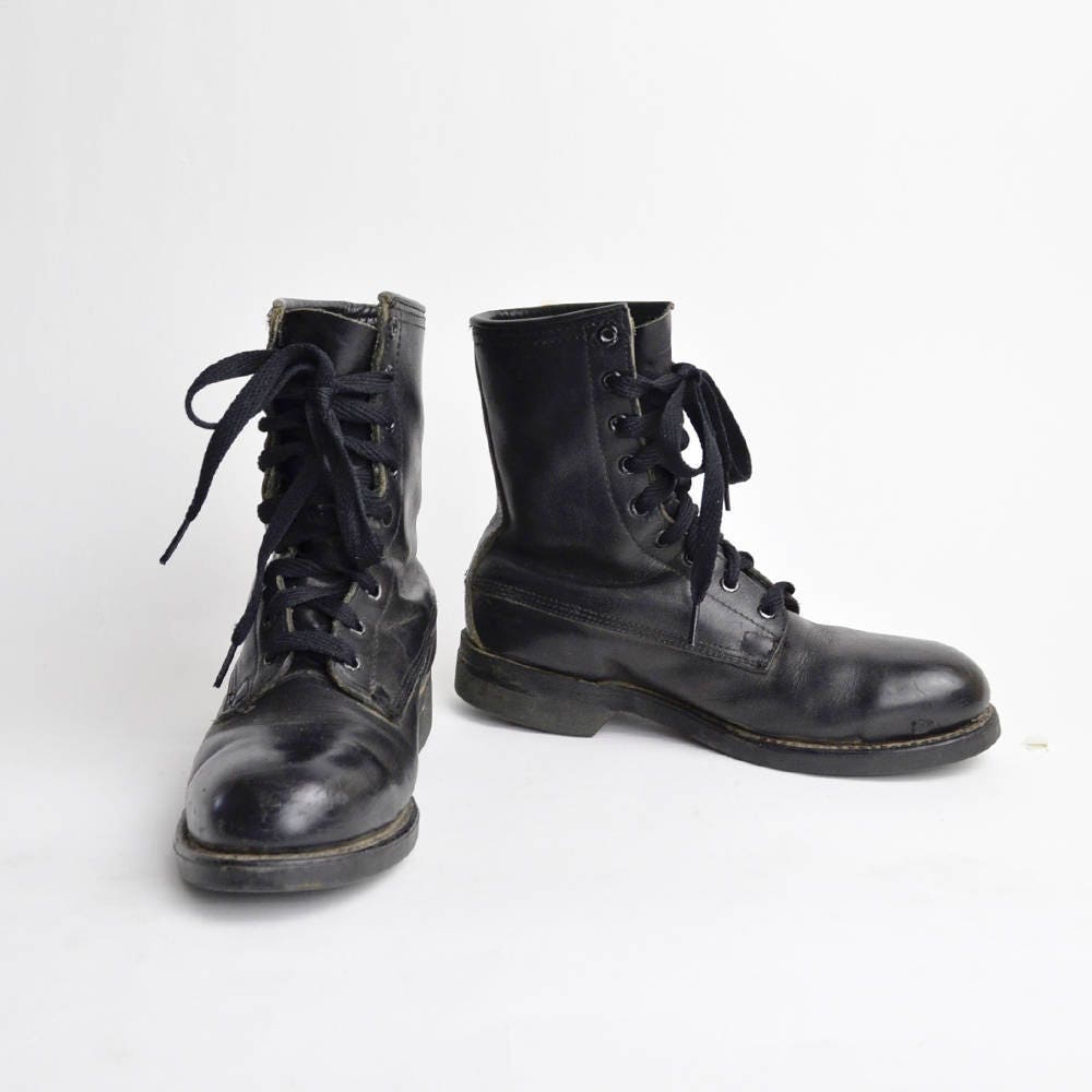Vintage 80s Black Leather Combat Boots 