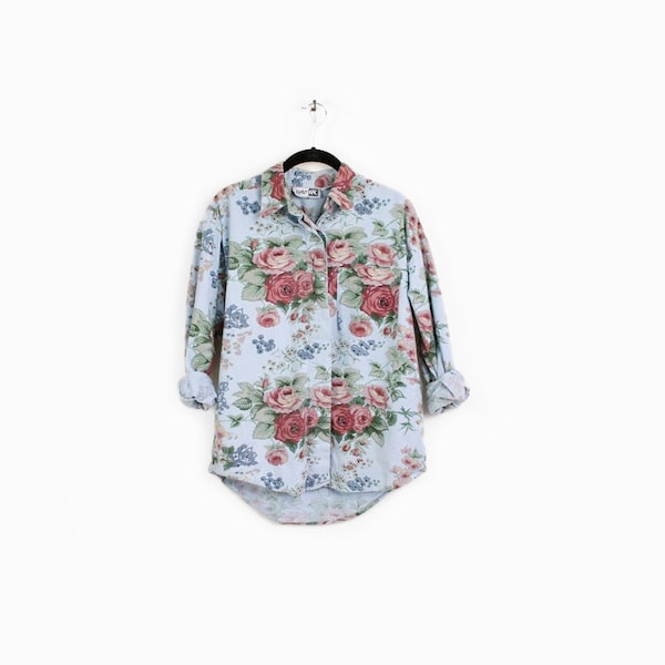 Vintage Floral Chambray Boyfriend Shirt - s