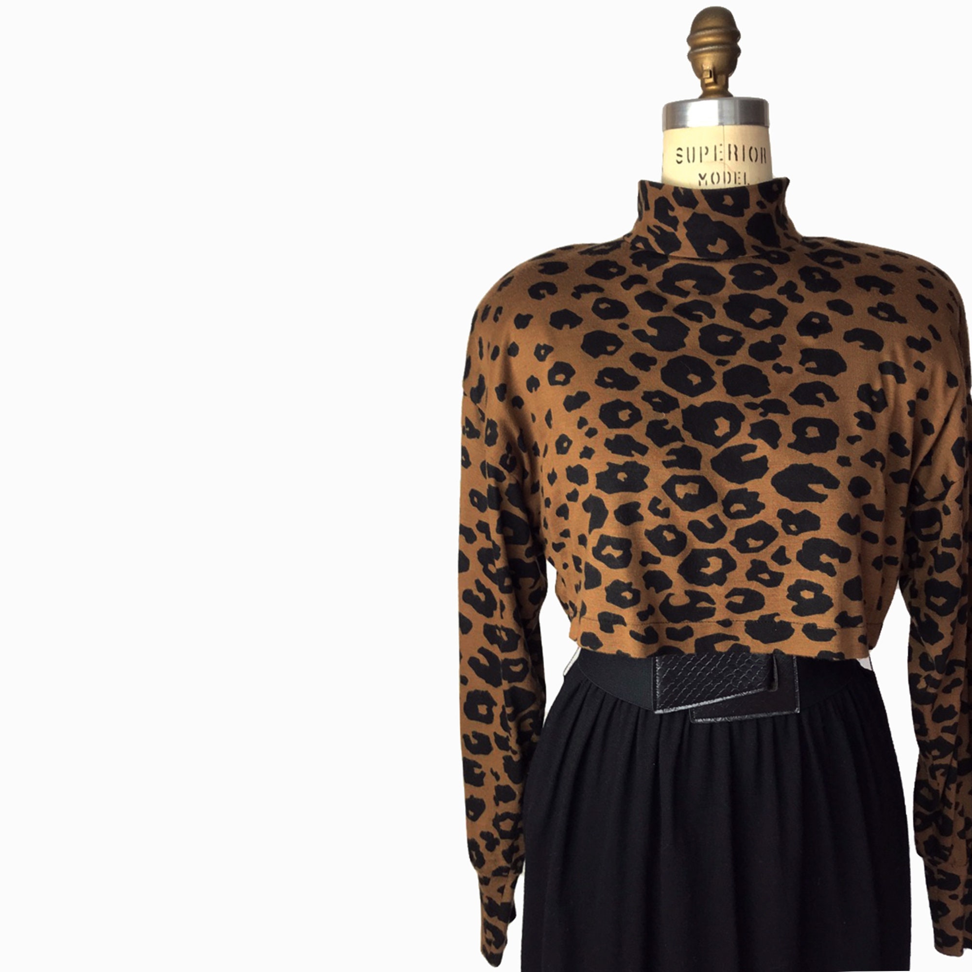 Download Vintage 80s Leopard Print Midi Dress / Long Sleeve Dress ...