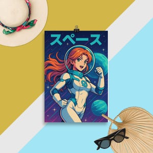 Poster Manga Futuristico Donna – Bellezza galattica in stile retro-synthwave, atmosfera neon di Tokyo sensualità cyberpunk synthwave premium