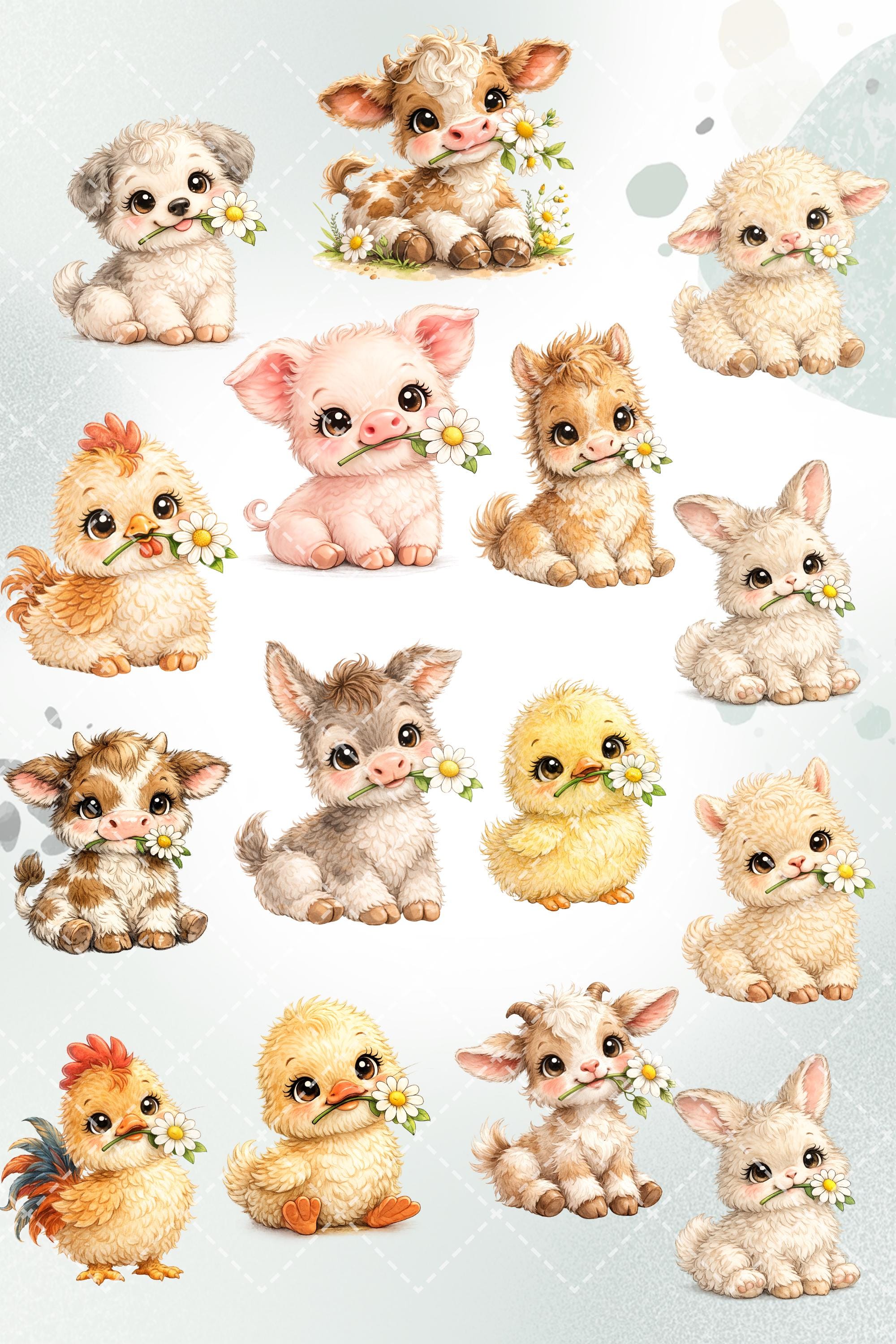 Baby Farm Animals PNG Bundle, Cute Farm Animals Clipart, Cow Lamb Chick ...