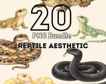 Dark Nature Reptile Clipart, Tattoo Style Snake Lizard PNG Bundle (20 Files)