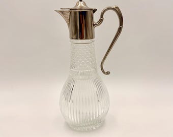 Jarra de clarete inglesa vintage plateada, decantador de vino de zinc EP, jarra de cristal tallado, fabricada en Inglaterra, artículos de bar, mediados de siglo, 29 cm