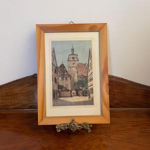 Vintage Etching – Rothenburg ob der Tauber Weiße Turm by J. Lindler, Original Hand-Colored Print