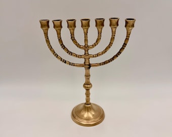 Menorah vintage en laiton - Bougeoir à 7 branches, candélabre Judaica, décoration religieuse Mid-Century