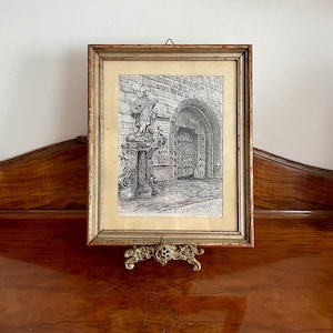Vintage 1974 Church Etching: W. Bierbaumer Signed Print in Gilded Frame