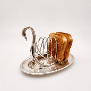 Vintage Walker & Hall Swan Toast Rack with Removable Tray, Silver Plated Bread Holder, English Breakfast Serving Set, Sheffield