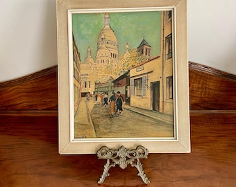 Vintage Hand-Embellished Print After Maurice Utrillo – La Basilique du Sacré-Cœur, Paris Scene, 1950s–70s