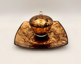 Vintage Murano Clear Glass Platter & Lidded Bowl Set – Made in Italy