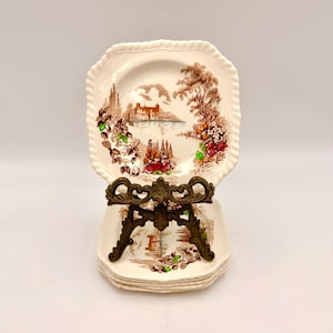 Vintage Johnson Bros Castle on the Lake Plates Set of 6, English Transferware, Cottagecore Dessert Plates
