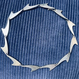 Rare Vintage Bent Knudsen Danish Modernist Sterling Silver Wave Choker Necklace 16
