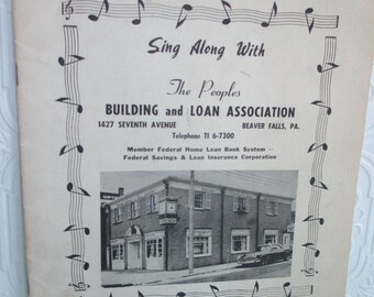 Sing Along With The Peoples Building and Loan Association  - Beaver Falls PA -  Vintage Book Song Lyrics 1989