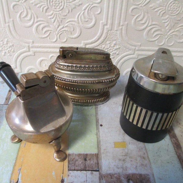 Distressed 3 Vintage Table Lighters, - Ronson , ASR