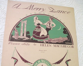 A Merry Dance by Helen MacGregor  - 1932 Piano Vintage Sheet Music - for Musicians, Altered Art, Decor