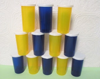 Halloween Party Supplies - 12 NOVELTY RX VIALS Medicine Bottles (Blue and Yellow) - Drink Shooters, Halloween Crafts