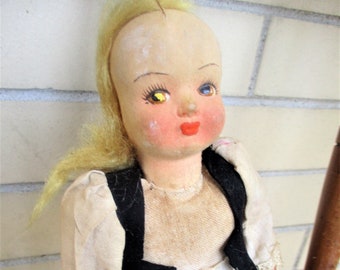 DISTRESSED Creepy Vintage Doll - Composite Head, Cloth Body