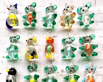 20 Glass Lampwork Pendants - Bears, Cats, Birds with Mushroom Belly