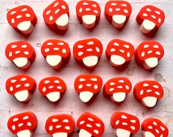 Mushroom Fimo Clay Beads  - 8mm - Red and White (25, 50, or 100)