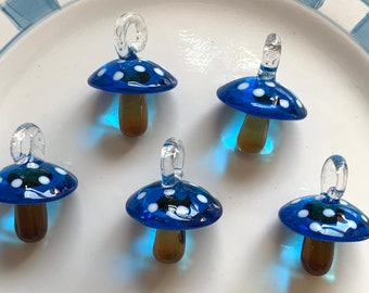 5 GLASS MUSHROOM Jumbo Pendants Turquoise and Brown